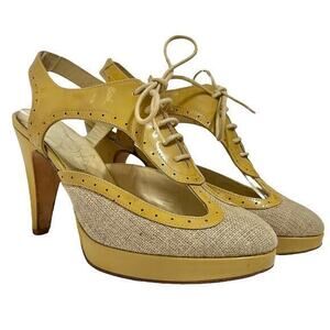 Opening Ceremony Oxford Lace-Up Canvas Patent Leather Cut-Out Slingback Heels